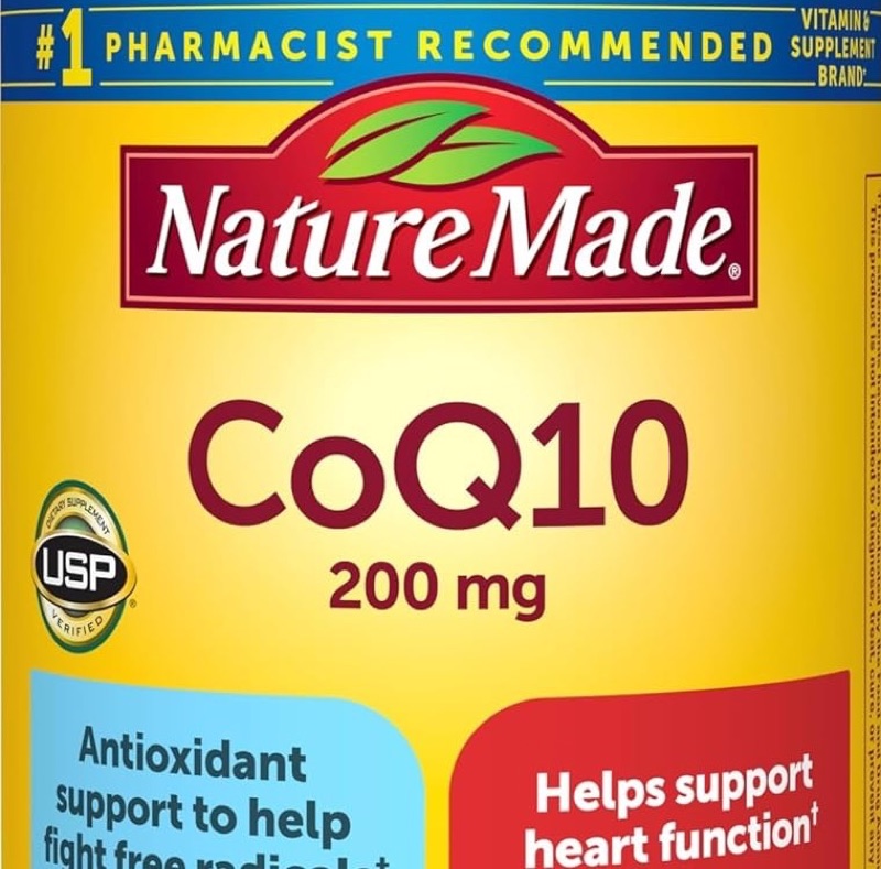 Detail etikety s označením USP Verified a dávkovaním 200 mg CoQ10